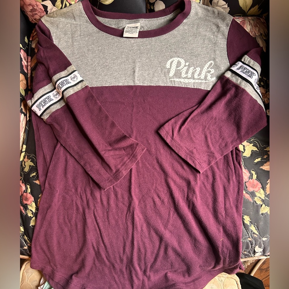 3/4 sleeve maroon pink shirt